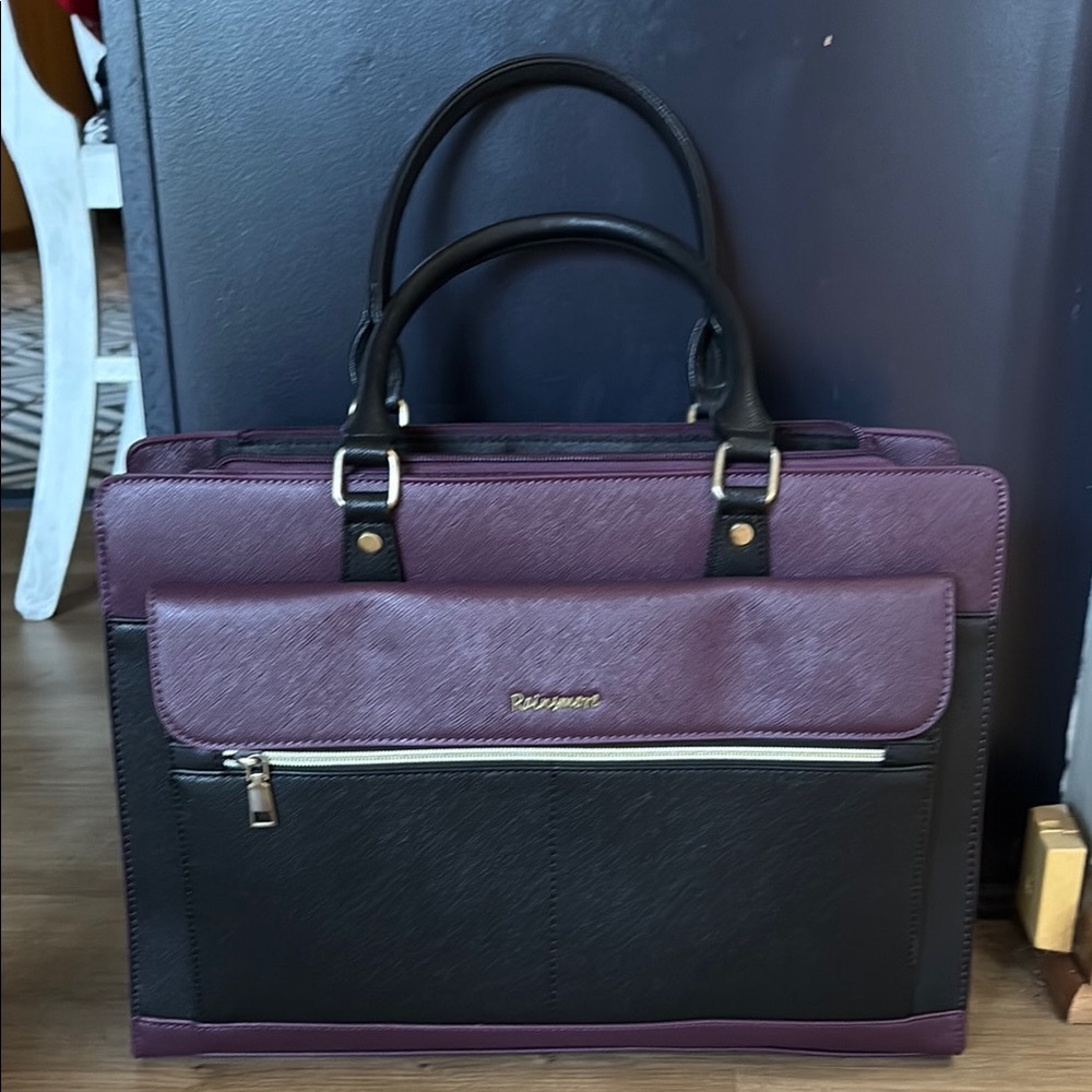 Elegant Black and Purple 15-inch Laptop Bag with Structured Design